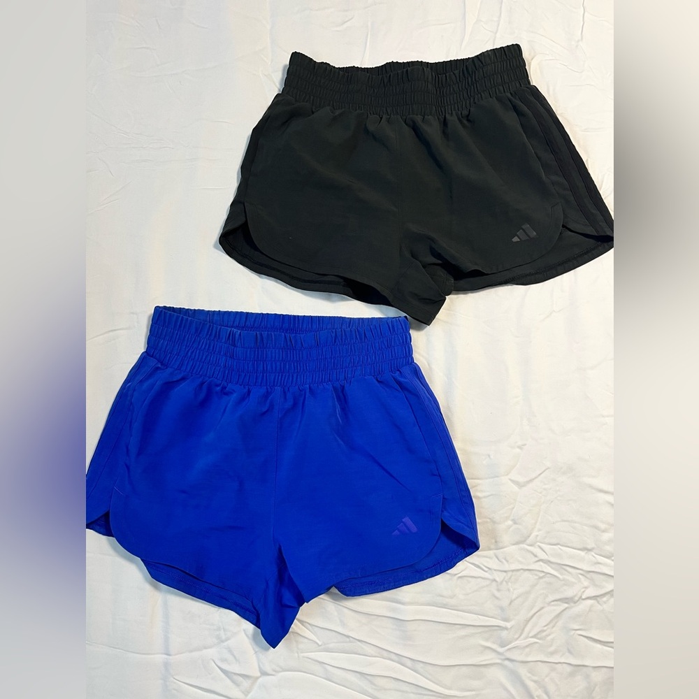 2 Pairs high waisted adidas aero ready shorts- blue and black